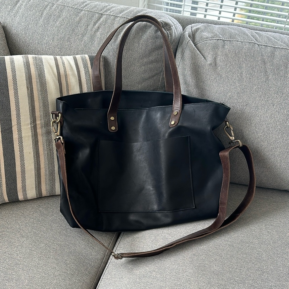oversized black leather work bag!